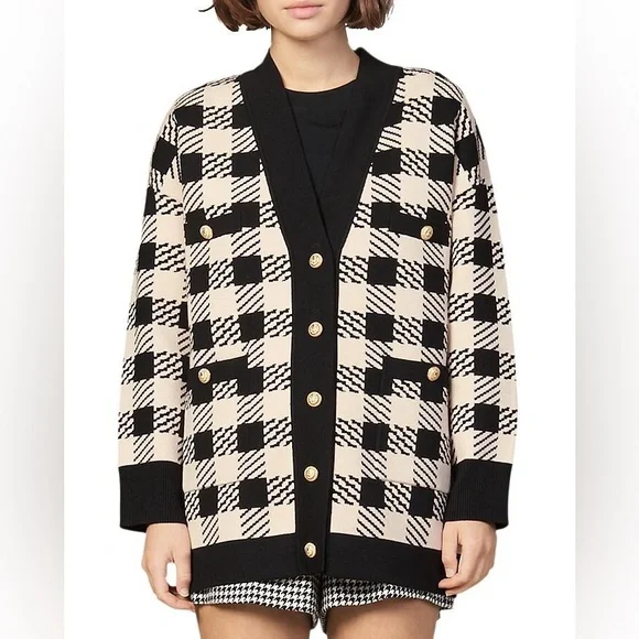 Sandro Black and Cream Checkered Blazer - Picture 4 of 9